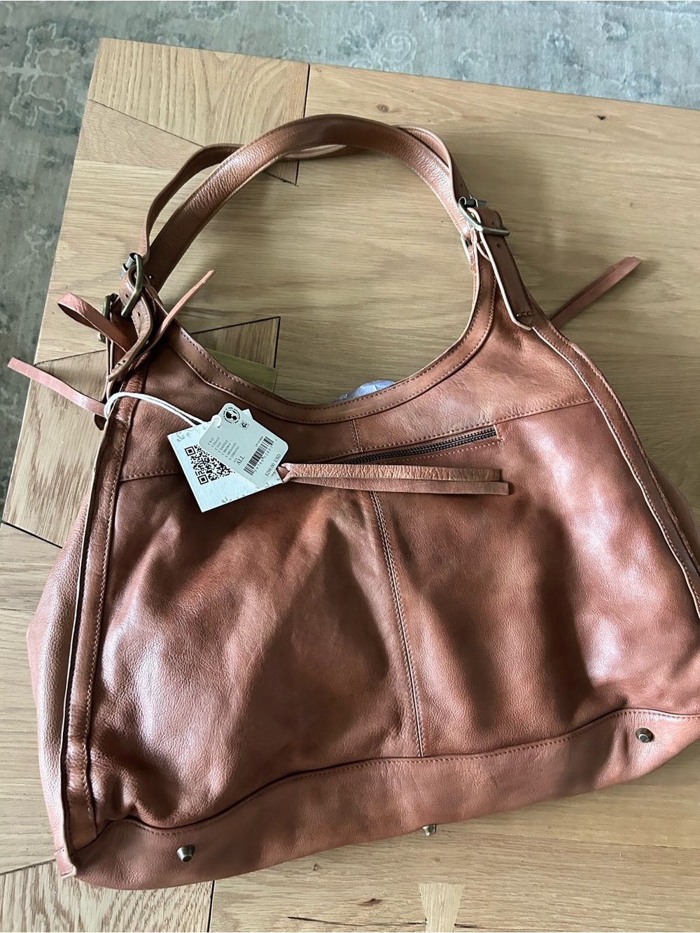 NWT Free People Emery Winged Tote Bag Saddle - Picture 8 of 10